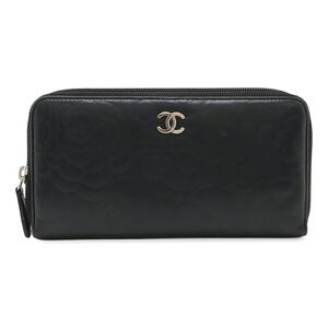 CHANEL Authentic Black Lambskin Leather Logo Wallet